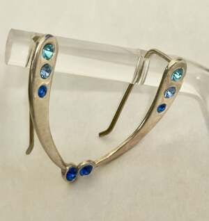 Modernist 925 Sterling Silver Ear Climbers with Blue Gradient Crystals